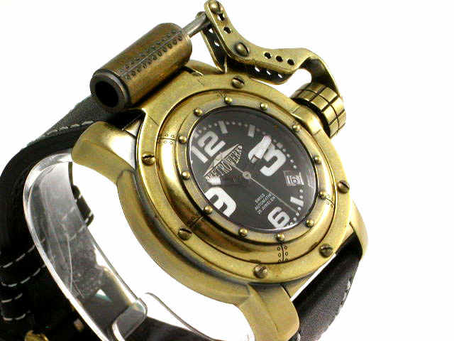 Retrek R-005 Brass-Tone Retro Finish Porthole-Style Automatic Black Dial German Made New