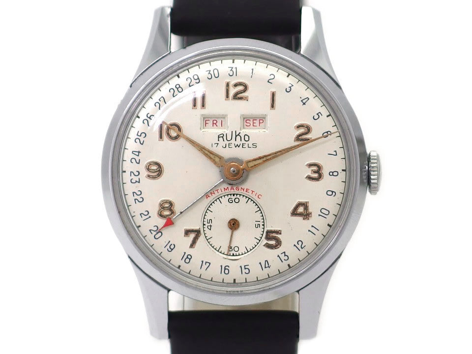 RUKO Ref. 180-C Swiss-made Triple Calendar 17 Jewels Venus 203 Hand-wound Overhauled 1950s