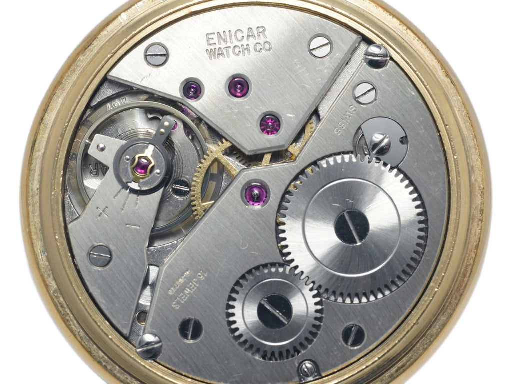 エニカ 懐中時計 オープンフェイス 金メッキ スモールセコンド ユニタス497 手巻 OH済 推定1950年代