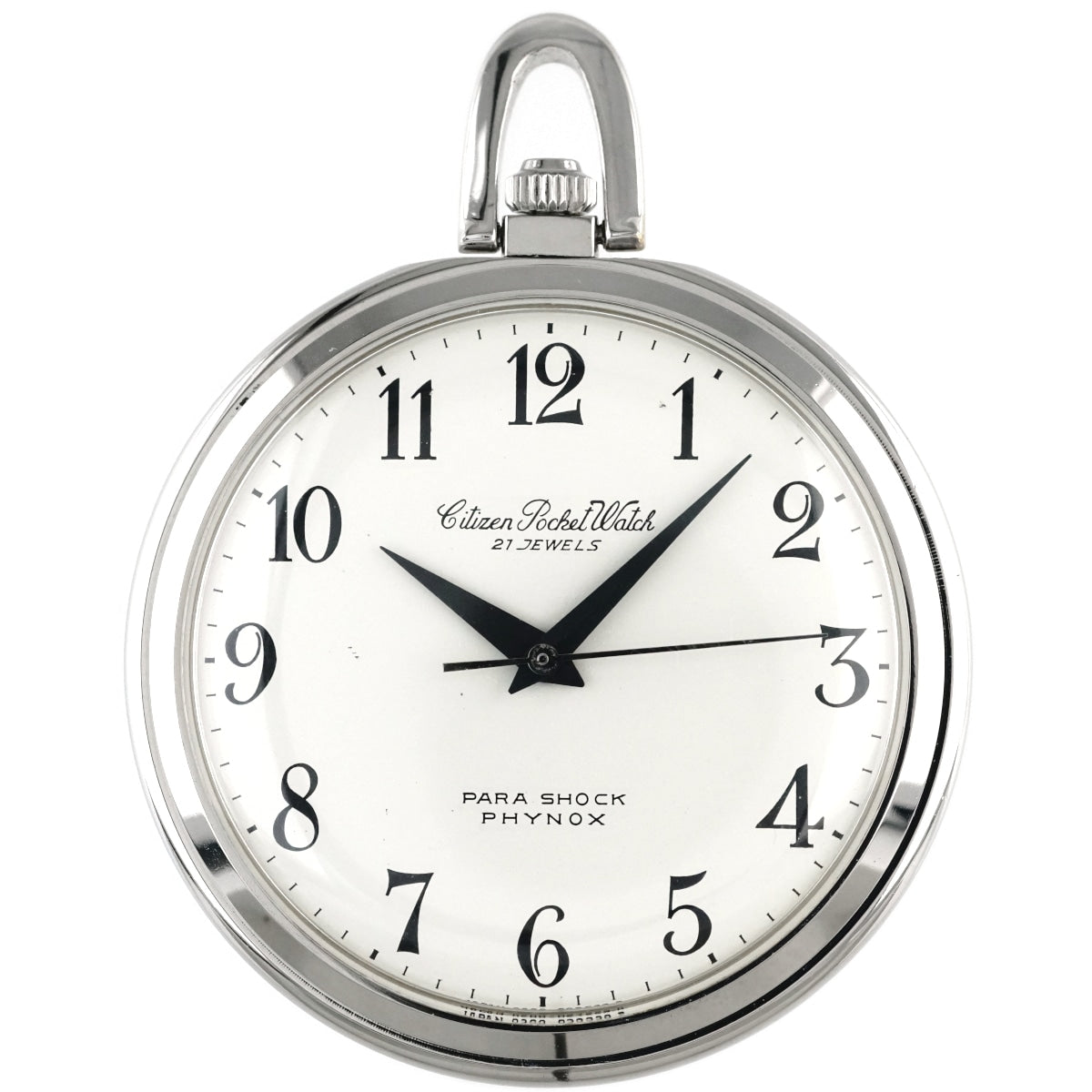 Citizen Pocket Watch 4-020421-K Arabic Numerals Black Hands Cal.0201 21 Jewels Manual Winding Overhauled Made in 1972