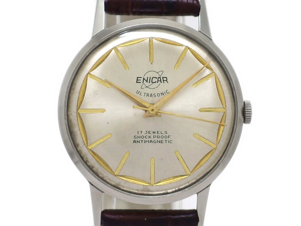 エニカ ウルトラソニック 1010 彫刻インデックス 純正リューズ Cal.AR1010 17石手巻 OH済 1960年代
