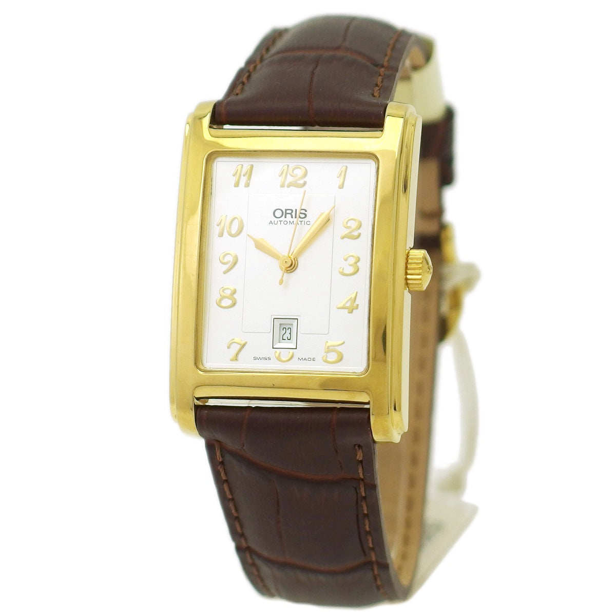 オリス 583-7460-40/45-01 レクタンギュラー 金メッキ 裏スケルトン Cal.583 17石 自動巻 OH済 USED