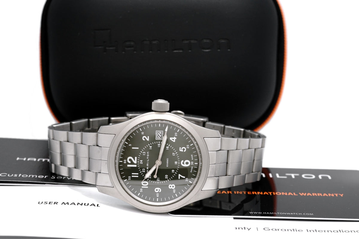 ハミルトン カーキ 38mm H68201163 グリーン文字盤 純正ブレス クオーツ 2023購入品 USED Hamilton