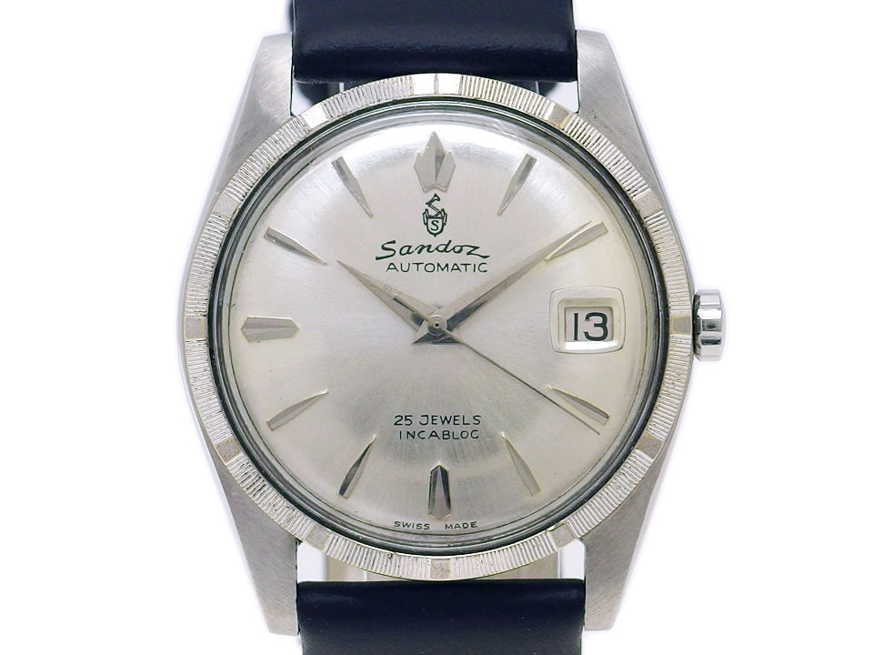 Sandoz 1716X-79-2 Engine-turned Bezel 25 Jewels Cal.1700/01 Swiss Made Automatic Overhauled 1950s Sandoz