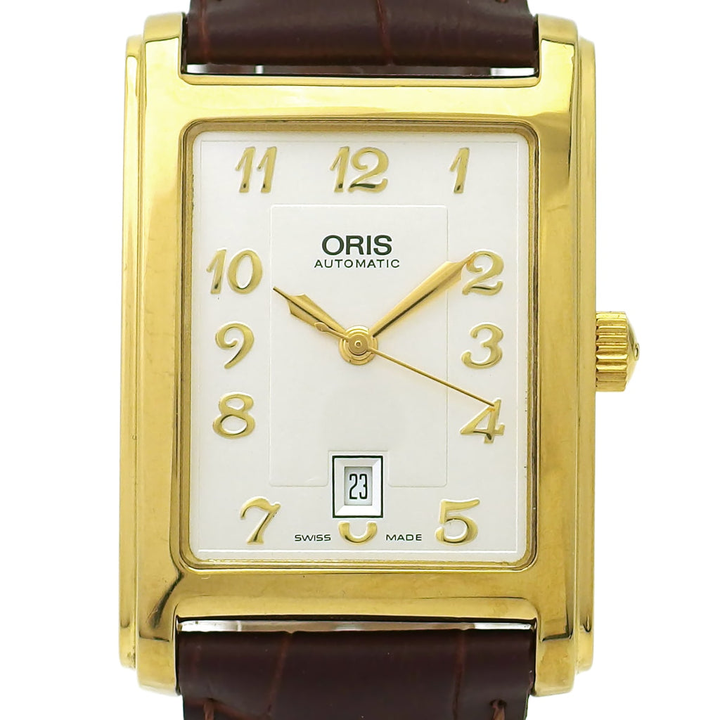 オリス 583-7460-40/45-01 レクタンギュラー 金メッキ 裏スケルトン Cal.583 17石 自動巻 OH済 USED