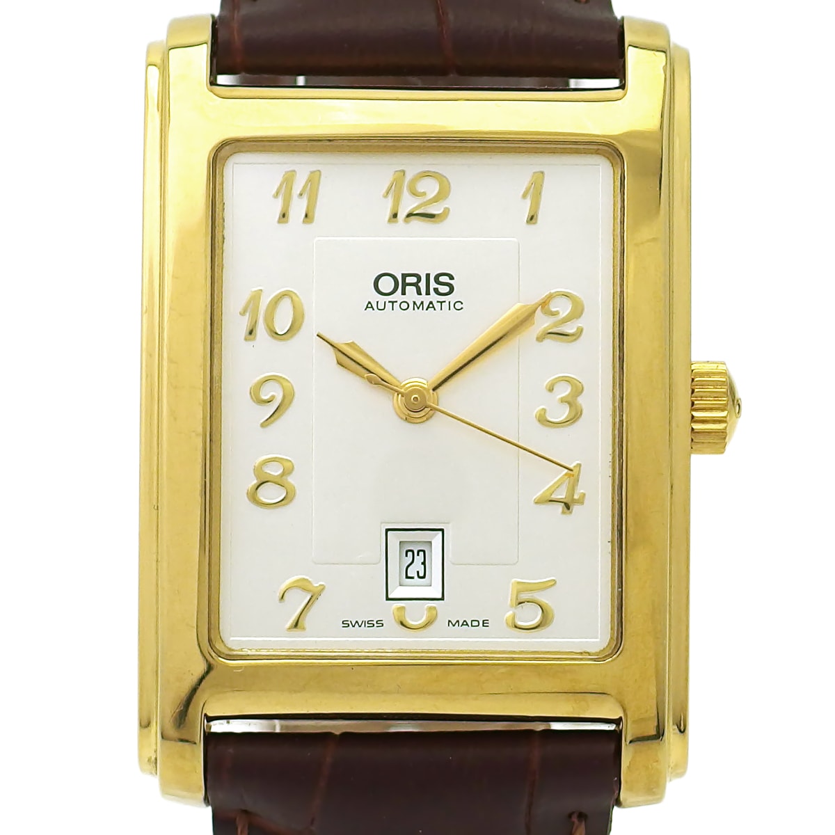 オリス 583-7460-40/45-01 レクタンギュラー 金メッキ 裏スケルトン Cal.583 17石 自動巻 OH済 USED