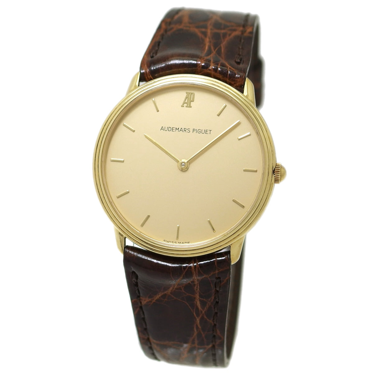 オーデマピゲ 18金無垢 ラウンドケース 31mm 純正金尾錠 Cal.2612 クオーツ メンズ USED Audemars Piguet