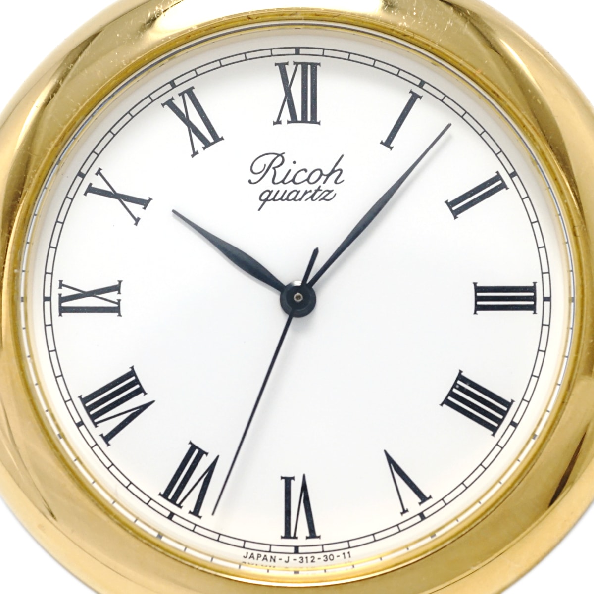 リコー 懐中時計 37mm Ref.312011 ローマインデックス 金メッキ 鎖付き クオーツ 1990年代 USED