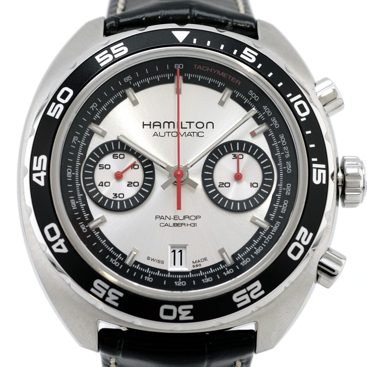 ハミルトン パンユーロ クロノグラフ H357560 シルバー文字盤 裏スケルトン 自動巻 OH済 USED Hamilton