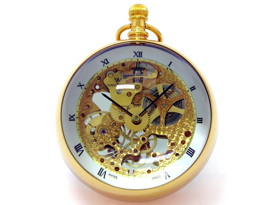 【珍品】卓上時計 カトレックス 1839.6 スケルトン 73.6mm GP 金メッキケース＆球体ガラス 手巻