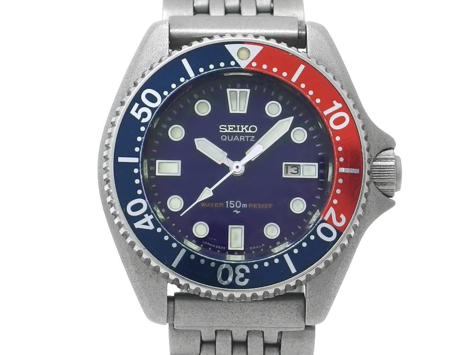 セイコー ダイバー 150m レディース 2625-001B ペプシベゼル 梨地仕上げ改造 クオーツ 1980年製 USED Seiko