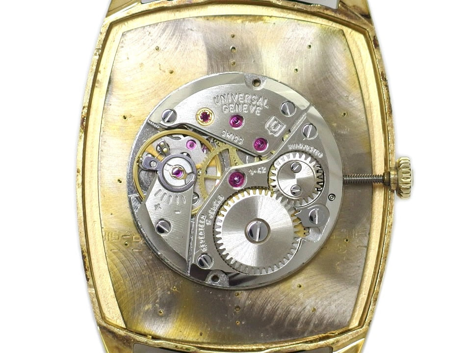 ユニバーサルジュネーブ Ref.542137 ストライプ文字盤 トノー型ケース 金メッキ Cal.1-42 手巻 OH済 1970年代　Universal