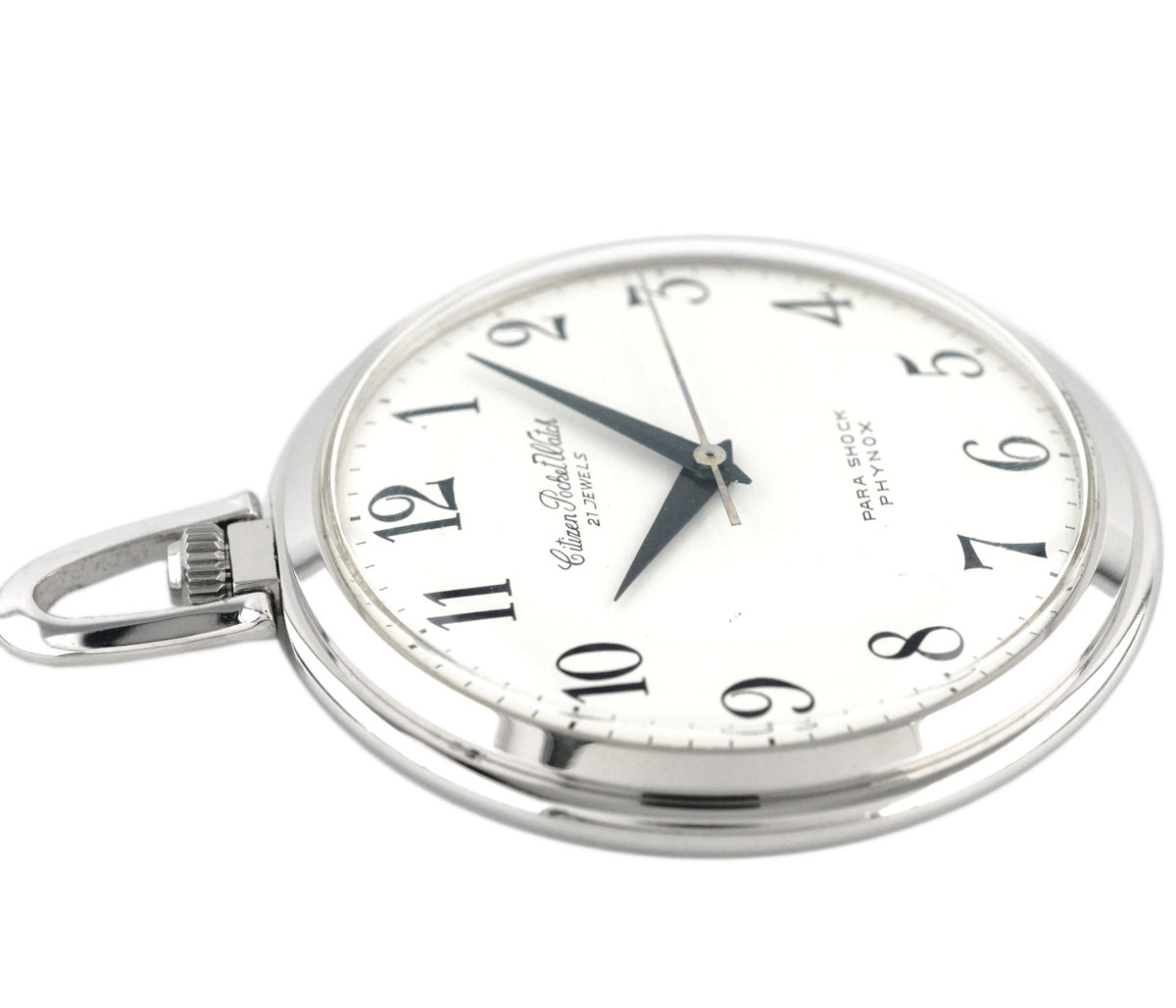 Citizen Pocket Watch 4-020421-K Arabic Numerals Black Hands Cal.0201 21 Jewels Manual Winding Overhauled Made in 1972