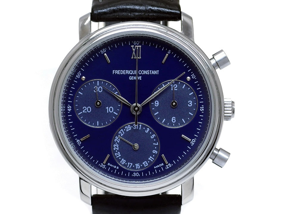フレデリックコンスタント クロノグラフ 青文字盤 クオーツ USED 　Frederique Constant