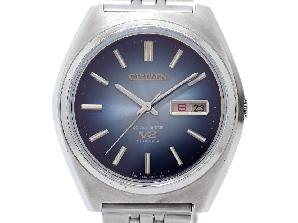 シチズン セブンスターV2 4-385144TA 青文字盤 自動巻 OH済 昭和50年/1975年製