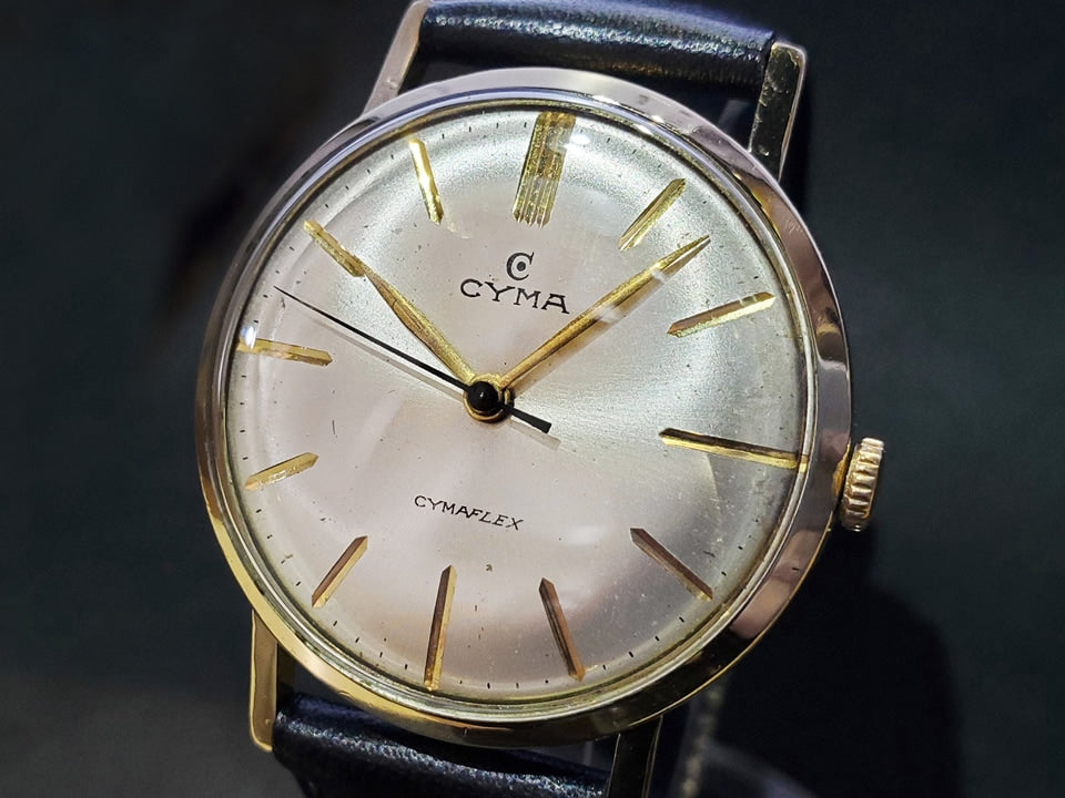 シーマ CYMAFLEX 金張りケース 新品風防 Cal.R459 17石 手巻 OH済 1950年代 Cyma