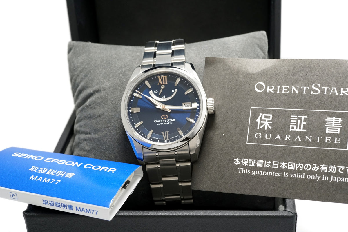 オリエントスター F6N4-UAD0 ブルー文字盤 パワーリザーブ 裏スケルトン 自動巻 2018年発売 USED ORIENT