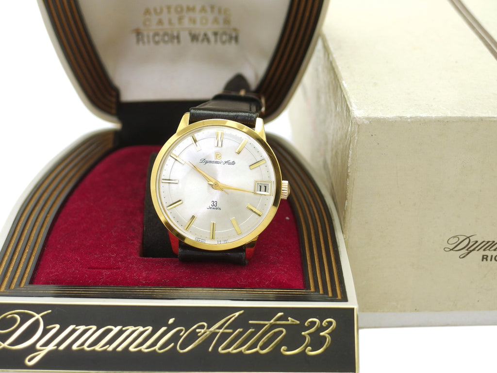Ricoh Dynamic Auto Ref. 57109-45 Gold Plated, with Box and Original Buckle, 33 Jewels, Automatic, Overhauled, 1960s