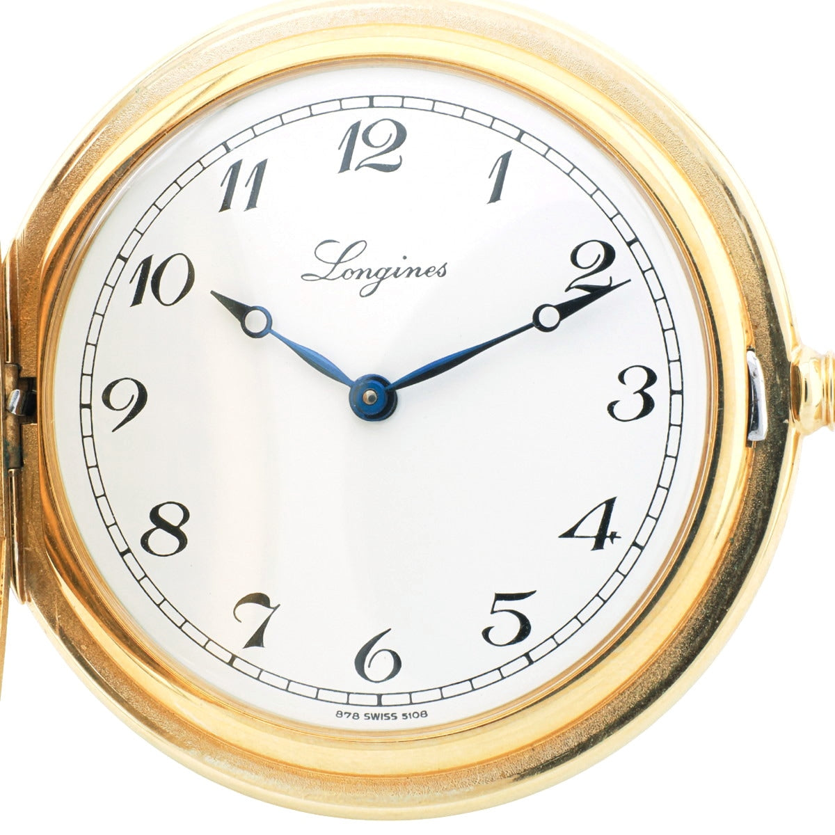 Longines Pocket Watch 5108 Hunter Case Gold Plated Case With Box and Papers Cal.L878.4 Manual Winding Overhauled Purchased Circa 1984