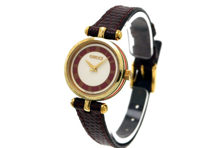グッチ トリコロールライン ラウンド レディス クオーツ USED　Gucci