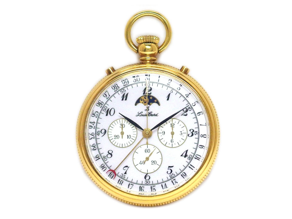 【New】Louis Erard Pocket Watch Chronograph Moonphase GP Open Face Arabic Numerals White Dial Hand-wound Authentic Louis Erard