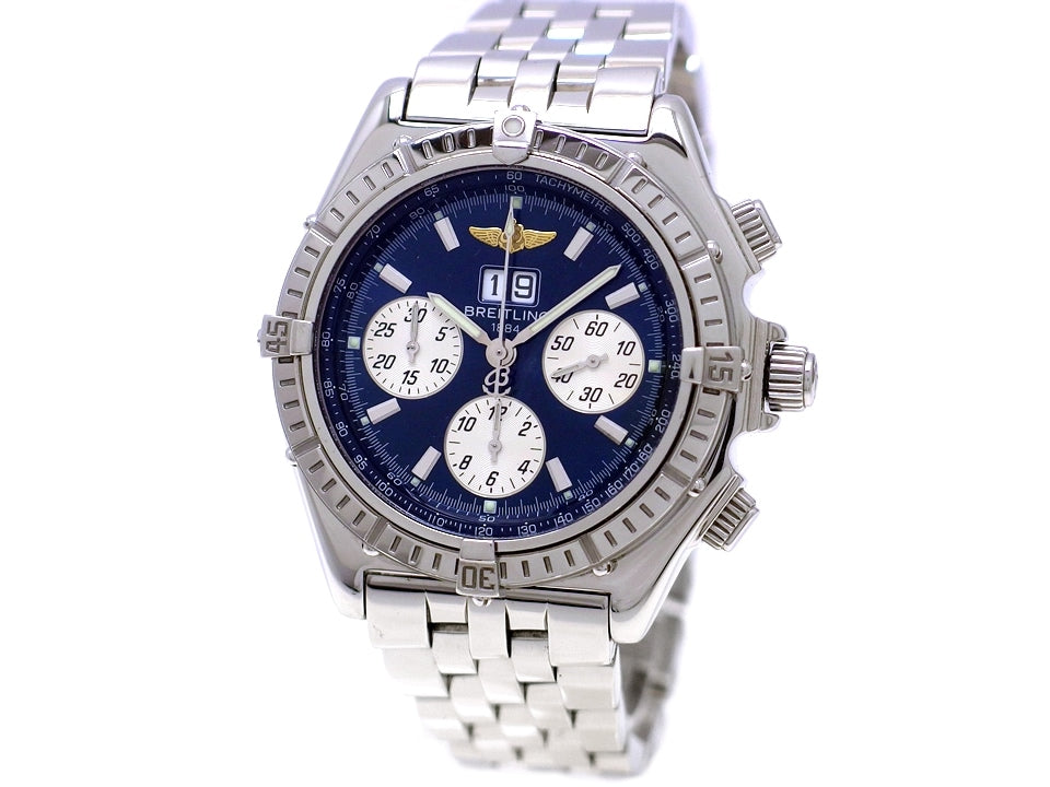 ブライトリング クロスウィンド スペシャル ビッグデイト A44355 ブルー文字盤 自動巻 OH済 2000年頃 USED　Breitling