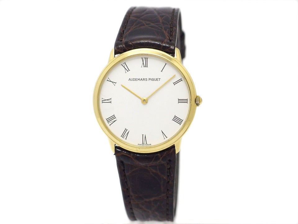 オーデマピゲ 18金無垢イエローゴールド ラウンド ローマインデックス 2針 クオーツ メンズ USED Audemars Piguet
