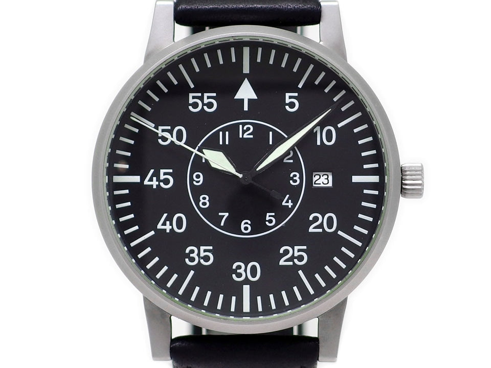ラコ クオーツ デイト 42mm パイロットウォッチ 復刻 ロゴ無しモデル USED
