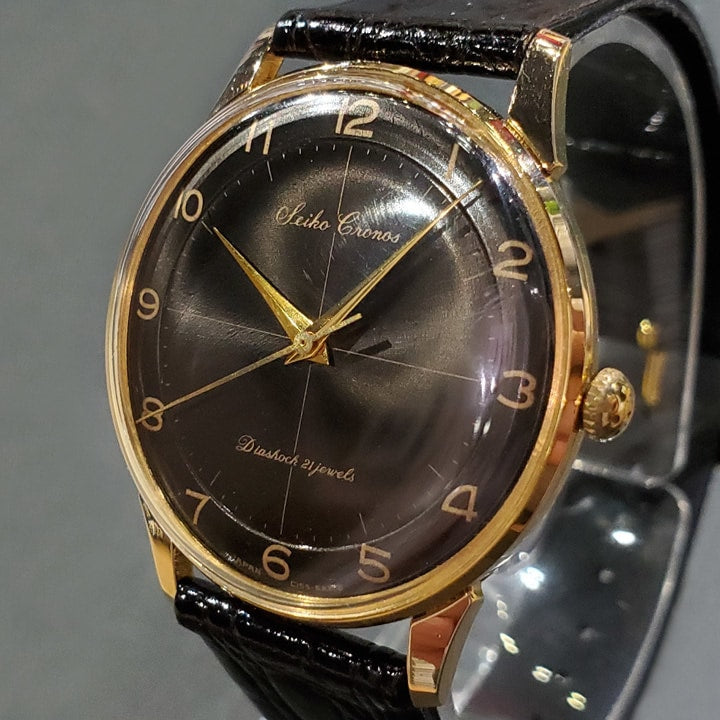 セイコー クロノス 15030D クロスライン ケース金メッキ/裏蓋金張り 21石 手巻 OH済 昭和38年/1963年製