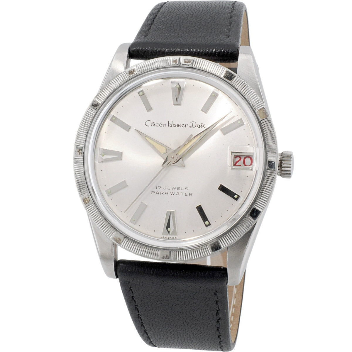 Citizen Homer Date I-51207a, engine-turned bezel, Cupid medallion, manual-wind, serviced, 1960s