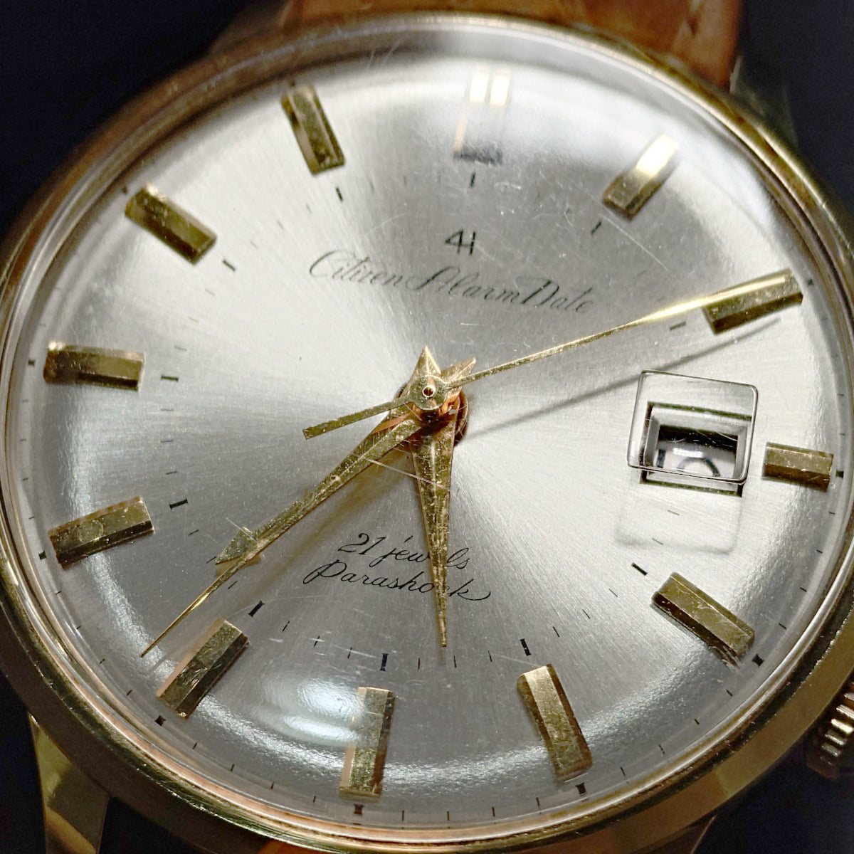 シチズン アラームデイト 4H フォーハンド Ref.ALD15701 CGP 金メッキ 手巻 OH済 1964年製/昭和39年