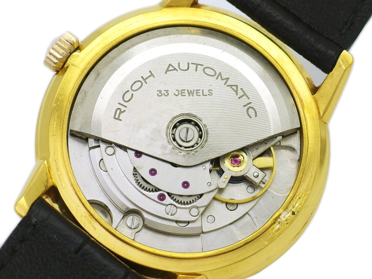 Ricoh Dynamic Auto Ref. 57109-45 Gold Plated, with Box and Original Buckle, 33 Jewels, Automatic, Overhauled, 1960s