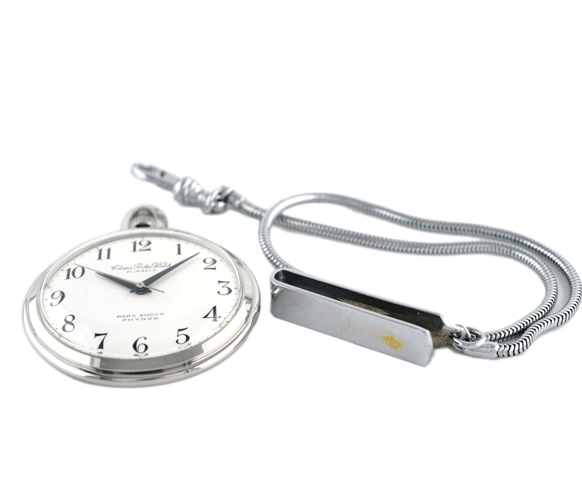 Citizen Pocket Watch 4-020421-K Arabic Numerals Black Hands Cal.0201 21 Jewels Manual Winding Overhauled Made in 1972