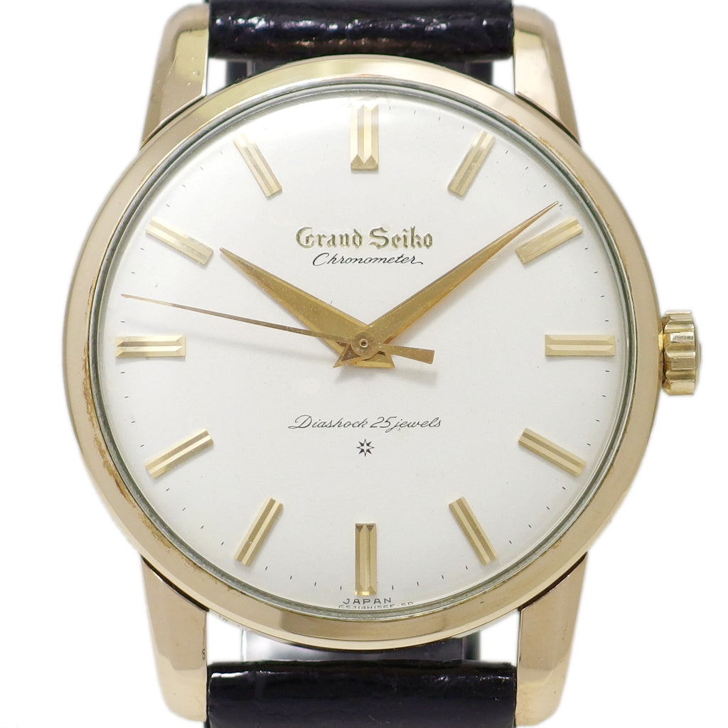Grand Seiko First Model J14070, 14K gold-filled, original crown and buckle, manual-wind, serviced, manufactured in 1963 (Showa 38).