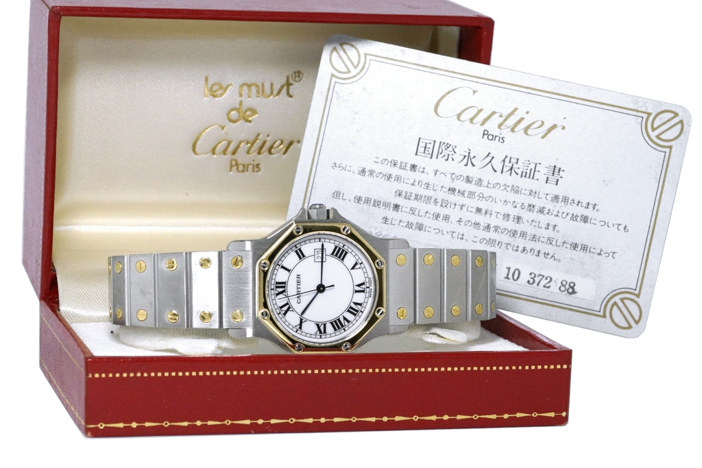 カルティエ サントス オクタゴン LM 30mm Ref.2966 コンビ 自動巻き 国際永久保証書付き コンプリートサービス済 1980年購入品