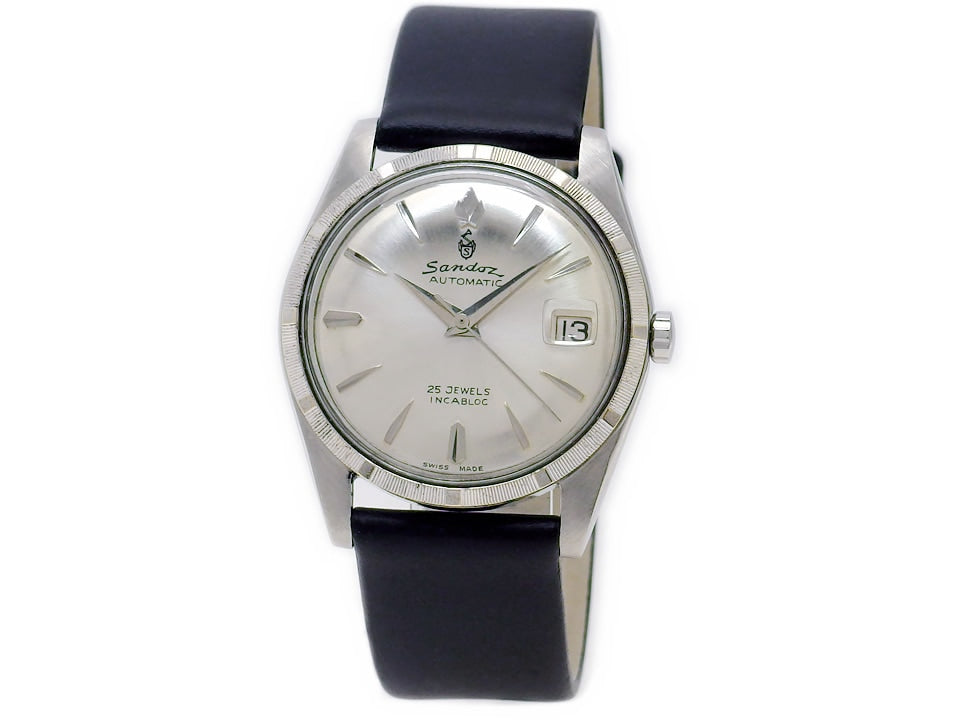 Sandoz 1716X-79-2 Engine-turned Bezel 25 Jewels Cal.1700/01 Swiss Made Automatic Overhauled 1950s Sandoz