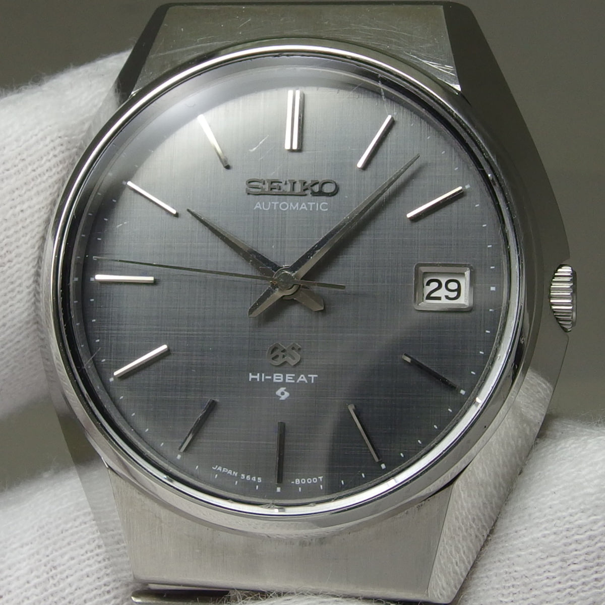 グランドセイコー 5645-8000 GSブレスレット 格子柄 グレー文字盤 自動巻 OH済 昭和46年製 Seiko