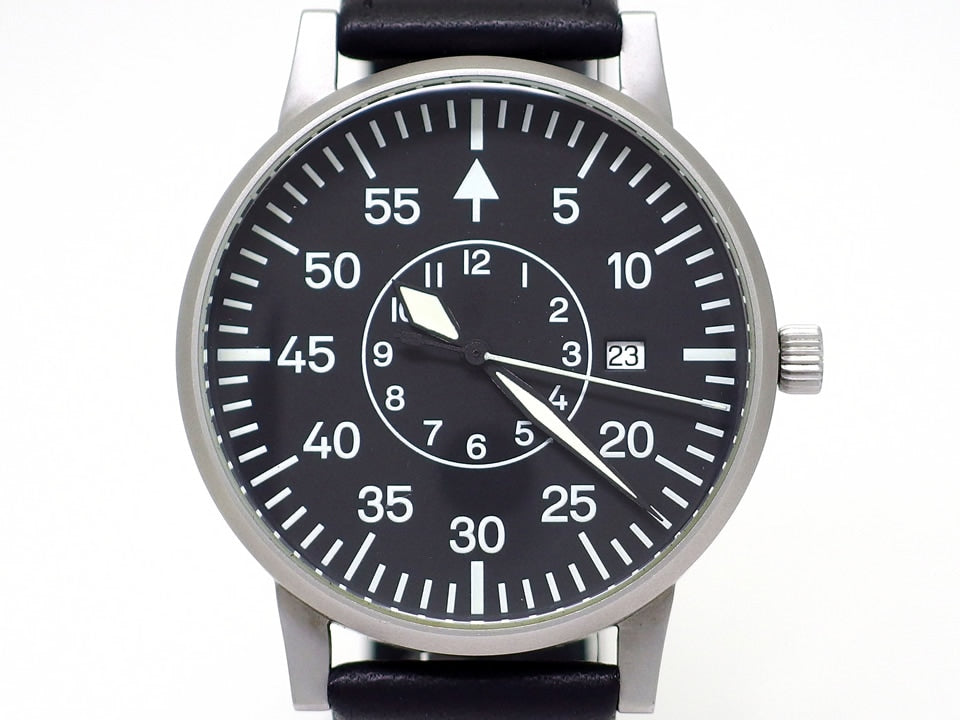 ラコ クオーツ デイト 42mm パイロットウォッチ 復刻 ロゴ無しモデル USED