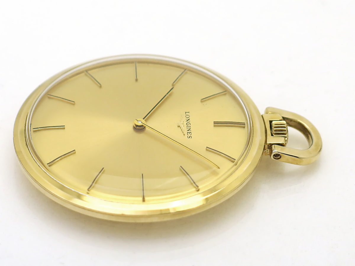 ロンジン 懐中時計 Ref.1097 2 金メッキ オープンフェイス ポーチ・鎖付き Cal.847.4 17石 手巻 OH済 1976年製