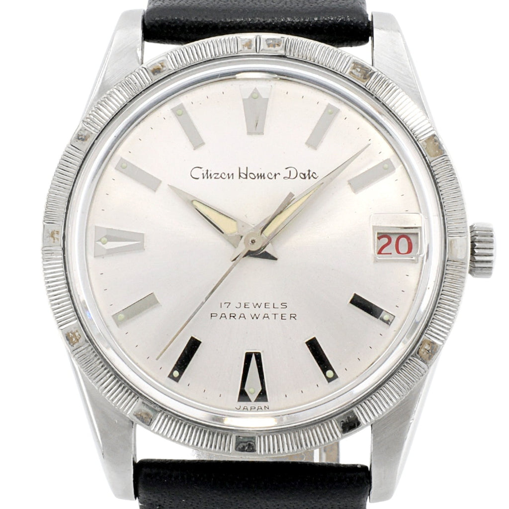 Citizen Homer Date I-51207a, engine-turned bezel, Cupid medallion, manual-wind, serviced, 1960s