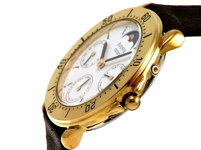 セイコー アベニュー GP 7F38-6250 GMT ムーンフェイズ クオーツ USED　
