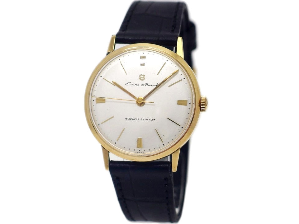 Seiko Marvel 14036 K18 Solid Gold S-Mark Red Movement 19 Jewels Hand-Wound Overhauled Made in 1957