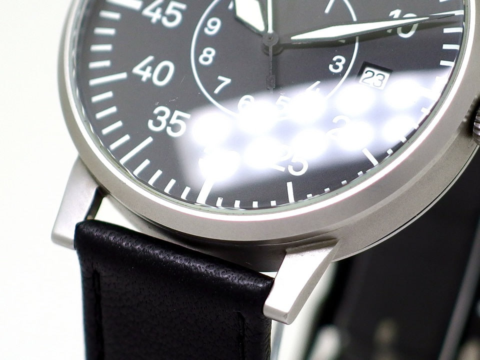 ラコ クオーツ デイト 42mm パイロットウォッチ 復刻 ロゴ無しモデル USED