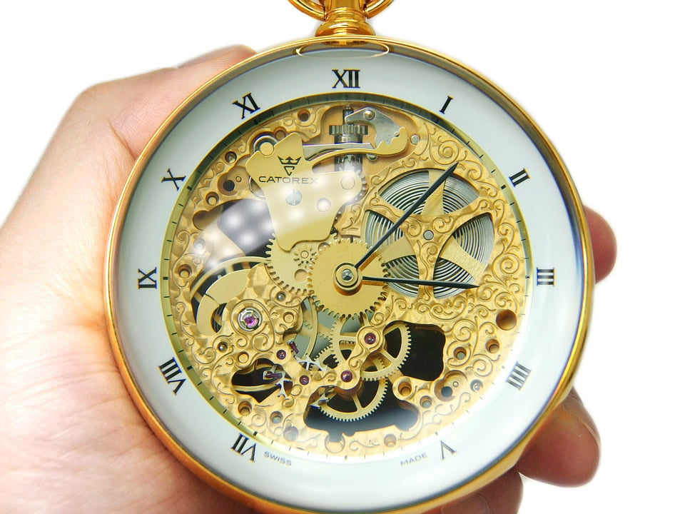 【珍品】卓上時計 カトレックス 1839.6 スケルトン 73.6mm GP 金メッキケース＆球体ガラス 手巻