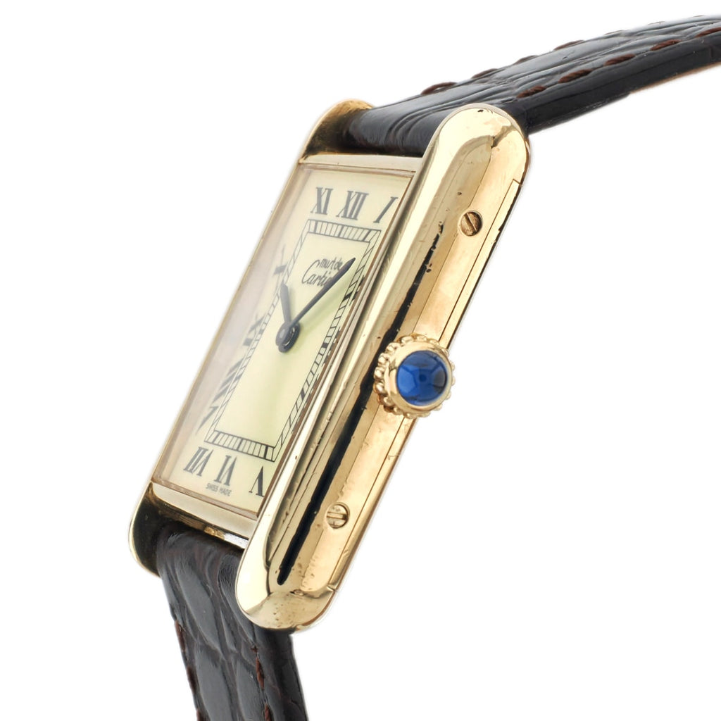 Cartier Must Tank LM, manual-wind, with international lifetime warranty, fully serviced by the manufacturer, purchased in 1981