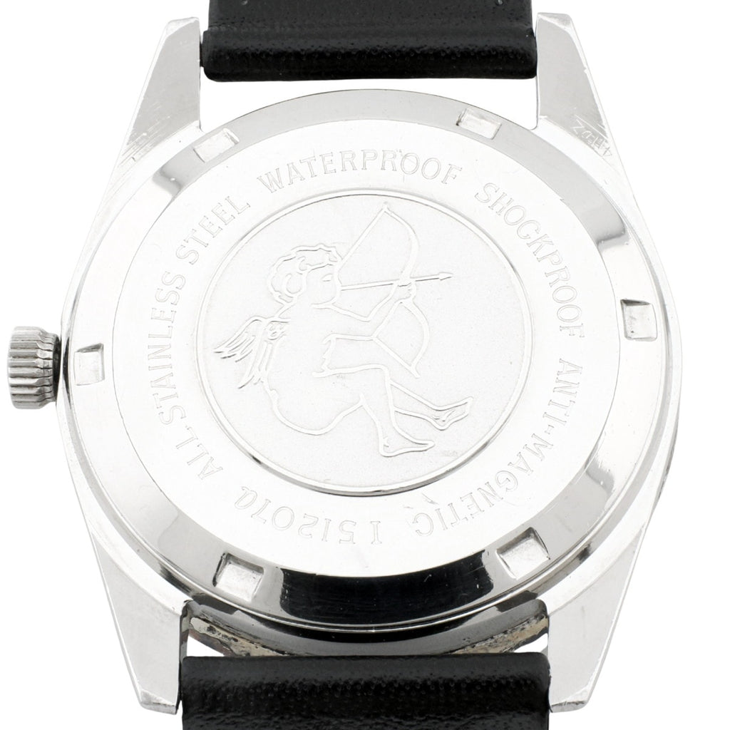 Citizen Homer Date I-51207a, engine-turned bezel, Cupid medallion, manual-wind, serviced, 1960s