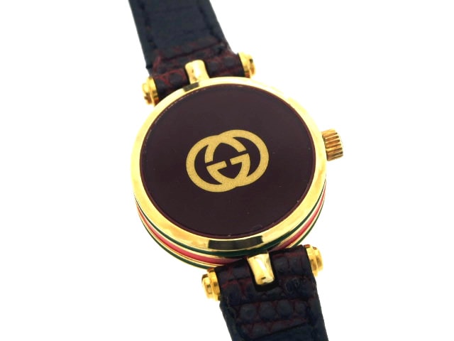グッチ トリコロールライン ラウンド レディス クオーツ USED　Gucci