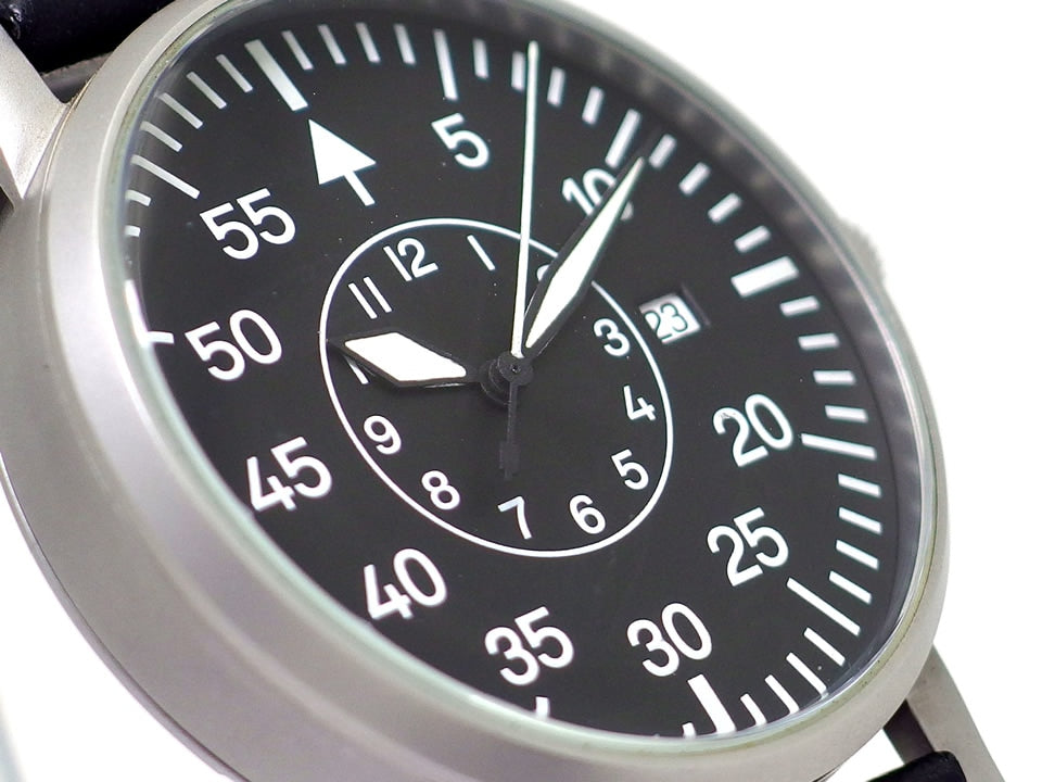 ラコ クオーツ デイト 42mm パイロットウォッチ 復刻 ロゴ無しモデル USED