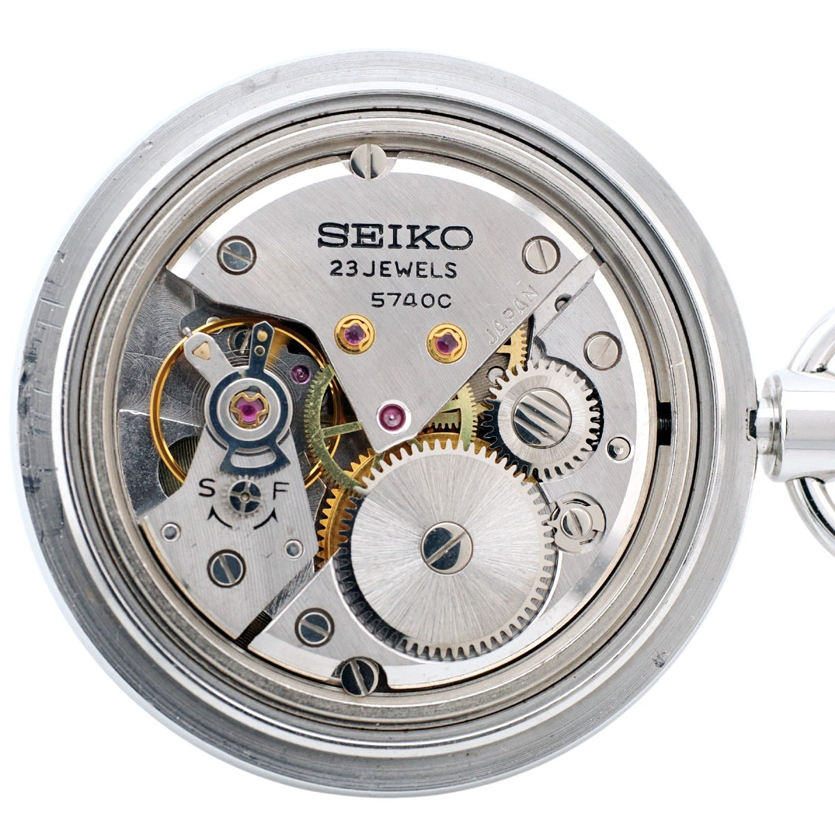 セイコー 懐中時計 5740-0080 ステンレス SEIKO革カバー付 10振動 ロードマーベルCal.5740C 手巻 OH済 昭和49年／1974年製