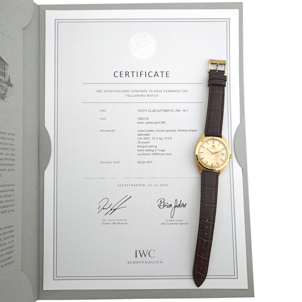 【スイス本国IWC真正品証明書付】IWC ヨットクラブ 14KYG/SS Ref.1911(R911A) Cal.8541B 1969年製 OH済